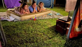 Family time under the trampoline.