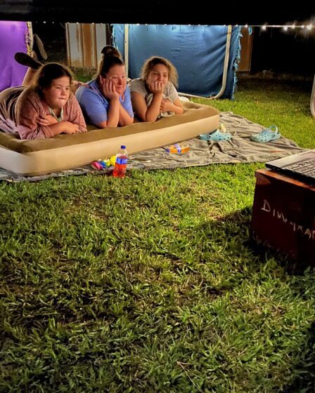 Family time under the trampoline.